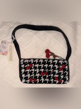 TikTok Famous Cherry Beaded Mini Bag Houndstooth Handmade in India NWT